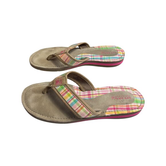 Sperry Top Sider Womens Sz‎ 8 Pink Plaid Suede Leather Sandals Flip Flops Summer - Picture 9 of 11